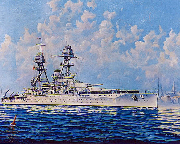 "USS Oklahoma" - James Flood - Naval Art